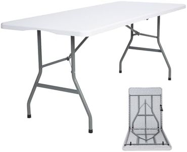 Lakhow UP041 6 Foot Long Portable Plastic Folding Multipurpose Utility Picnic Table with Powder Coated Steel Legs and Built in Carry Handle, White