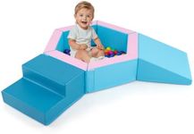 Costzon Climbing Toys for Toddlers 1-3 Inside, Ball Pit and Foam Blocks Activity Set for Indoor Crawling Sliding Playing, Kids Soft Play (40" x 40",Blue & Pink)