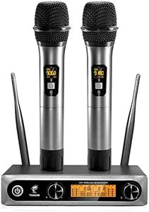 TONOR Wireless Microphone,Metal Dual Professional UHF Cordless Dynamic Mic Handheld Microphone System for Home Karaoke, Meeting, Party, Church, DJ, Wedding, Home KTV Set, 200ft(TW-820)