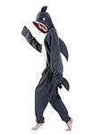 dressfan Cartoon Unisex Animal Shark Costume Onesie Pajamas Halloween Cosplay Adult Kids Teen Women Men (Grey, L)