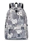 Backpack for Women Girls, YANAIER Cute Floral Waterproof School Bookbag Laptop Backpack Hiking Travel Daypack Grey Cat