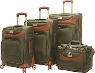 Pathfinder Luggage Sets with Spinner Wheels, Softside Expandable 20" 24" 28" Suitcase Carry-On 15 Inch Tote Bag, Olive, 4 Piece 20/24/28/16-Inch Tote