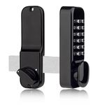 Stainless Steel 100% Mechanical Door Locks with Keypad Door Knob, Waterproof Keyless Entry Deadbolt Lock with Handle, Digital Outdoor Gate Combination Door Lock Set (Black)