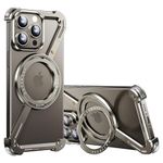 PANPHEN Minimalist Phone Case Compatible with iPhone 15 Pro Max, 360° Rotation Kickstand Aluminum Metal Frameless Design Bumper Z Case, Protective Shock Grade Shell, Natural Titanium