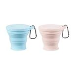 2 Pack Collapsible Cup for Traveling, Silicone Camping Cup, Foldable Cup with Lid, Portable Cup for Camping, Hiking, Outdoors, Travel, Folding Cup (Pink and Blue)