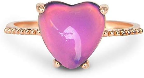 FUN JEWELS Minimalist Rose Gold Heart Mood Ring Crystal Color Change Stone Size Adjustable for Women