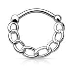 Gekko Body Jewellery Chain Style Round Septum Clicker Nose Ring Daith Hematite Surgical Steel - 1.2mm