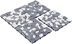 PURE ERA Natural Real Stone Interlocking Floor Deck Tiles Indoor Outdoor Use 12"x12" (4Pcs, 4 sq. Ft, Sliced Black and White) - Great Upgrade to Patio Backyard Pathway