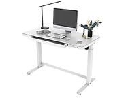 PrimeCables 48 x 24 inch Height Adjustable Electric Standing Desk with Drawer, Sit Stand Desk with Glass Tabletop, USB Charge Ports, Memory Controller, Anti-collision Function - White