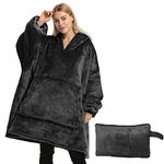 Catalonia Classy Oversized Portable Hoodie Blanket, Warm Gifts For Her, Wearable Sherpa Blanket, Super Soft Warm Comfortable Giant Hoody Travel Pillow Adults Men Women, Black