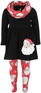 Unique Baby Girls 3 Piece Legging Set Christmas Outfit for Girl Toddler and Big Kids (7Y, Red Santa Wink)