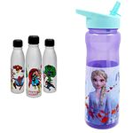 Marvel Comics Aluminum Water Bottle 600ml – Official Merchandise by Polar Gear - Multicolour & Disney Frozen Water Bottle with Straw – Reusable Kids 600ml PP, Multi Colour