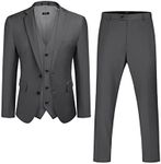 COOFANDY Mens Slim Fit Dress Suit Formal Business Blazer Wedding Prom Blazer Jacket Vest Pants (Dark Grey XS)