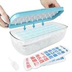 Ice Cube Tray with Lid and Bin - 48 Cavities Rectangular Ice Cube Moulds, Easy Release Ice Cube Trays, Ice Trays for Freezer, for Whiskey Cocktails Drinks, Blue