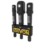 LEXIVON Impact Grade Socket Adapter Set, 3" Extension Bit with Holder | 3-Piece 1/4", 3/8", and 1/2" Drive, Adapt Your Power Drill to High Torque Impact Wrench (LX-101)