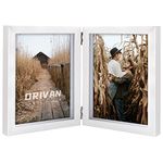 ORIVAN Double 5x7 Picture Frame Hinged Frame Vertical MDF Wood Photo Frames with Glass Front (White)