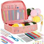 TheWooly Wonders Beginners Crochet Kit, Adults Include 5 Yarns, 59pcs Crochet Starter Kit for Beginners Kids, Crochet Hooks, Stitch Markers, Storage Bag, All in One