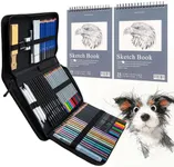 HTVRONT 76 Pack Drawing Pencils Set Art Supplies Colored Pencils for Adult Coloring Book with 2 Sketchbook, include Graphite, Charcoal, Watercolor & Metallic Pencils for Adults Artists Teens Beginners