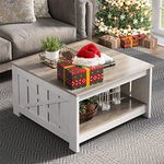 YITAHOME Coffee Table with Storage,Square Wood Modern Rustic Coffee Table for Living Room,Farmhouse Grey Wash Coffee Tables,Coffee Table for Living Room with Half Open Storage Compartment