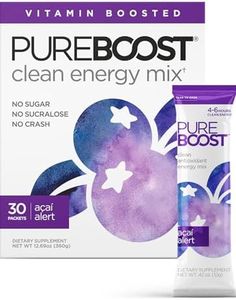 Pureboost Clean Energy Booster, Refreshing Energy Drink Mix with B12 Vitamins, Electrolytes, Antioxidants, Sugar-Free Energy with No Sucralose (Acai Alert, 30 Count)