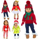 4 Sets Chirstmas Tree Sweater Polka Santa Dot Doll Dress Outfit for 18 inch Girl Doll(Total 14 Pcs )