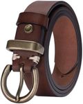 TYWestyles Womens Belt for Jeans Genuine Leather Belt Vintage Solid Brass Circle buckle Gift Box Packaging (Martini Olive, Fit Waist 34（Pants 8)