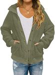 TECREW Womens Winter Sherpa Fleece Button Jacket Coat Loose Long Sleeve Outwear, ArmyGreen, X-Small