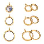 UNICRAFTALE 3 pcs 3 Size Memory Locket Pendants Glass Photo Charms Round Floating Lockets Charms Golden 304 Stainless Steel Pendants Picture Frame Bouquet Charms for Necklace Jewelry Making