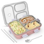 TEKCOOL Lunch Box for Adults - Lunch Box for Kids - with Spoon & Fork - Stainless Steel Lunch Box with 3 Compartment - Durable Perfect Size for On-The-Go Meal, BPA-Free (Pink)(3 Compartment) 1300 ml