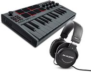 MIDI Controller Bundle - AKAI Professional MPK Mini Grey MK3 MIDI Keyboard with MPC Beats Production Software and M-Audio HDH40 Over Ear Headphones