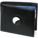 Huztencor Air Tag Wallet Holder, Large Bifold Mens Wallet for AirTag RFID Blocking Wallet with 2 ID Windows and Integrated Holder for AirTag Finder, Oil Black, S, Minimalist