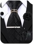 Ailisus Mens Ties Solid Color Plaid Necktie Handkerchief Cufflinks Set and Tie Clip Tie Ring Lapel Pin Formal Business, Plaid Black, One size