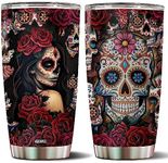 WONWIX Sugar Skull Gifts for Women Insulated 20oz Stainless Steel Coffee Cup Travel Mug Water Bottle Tumbler With Lid Thermos Tattoo Girls Wife Daughter Mom