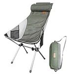 Nice C Camping Chair, Chaise Camping, Folding Chair High Back, Backpacking Chair, Compact & Heavy Duty Outdoor, Travel, Picnic, Festival with 2 Side Pockets, Pillow &Carry Bag (Set of 1 Green)