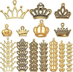 Hmjpng 70pcs 7 Styles Crown Charms Pendant Alloy 3D Mini Lovely King Pendants Vintage Crown Bead Charms for Earrings Bracelets Necklace DIY Jewelry Making Supplies, 2 Colors