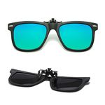 Long Keeper Kids Clip On Sunglasses - Teen Boys Girls Square Polarized Flip Up Clip-on Sunglasses Over Glasses (Green)