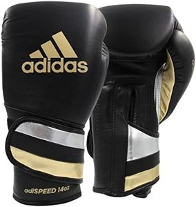 Adidas Adi Speed Velcro Boxing Gloves with Strap, 12oz, Black/Gold