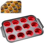 Gantodly Silicone Muffin Pan, 2026 New Muffin Pans Nonstick 6/12 for Baking with Metal Frame, Muffin Tins Easy to Pop Non Stick Cupcake Pan Bakeware for Oven, Egg Silicone Mold (Red, 12 Cup)