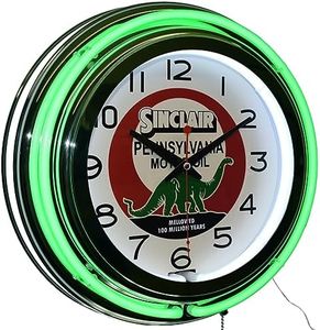 Sinclair Dino * Mellowed 100 Million Years * Green Double Neon Clock Garage Decor
