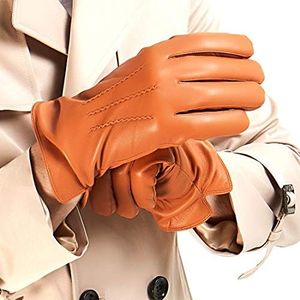 Mens Luxury Nappa Lambskin Leather Gloves Winter Warm Touchscreen Gloves Cashmere Lining,Tan,L