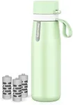 PHILIPS Insulated Stainless Steel Filtered Water Bottle with 3 Philips GoZero Everyday Tap Water Filters BPA Free Transform Tap Water into Healthy Tastier Water Keep Drink Hot/Cold, 18.6 oz, Green