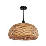 Rosient Rustic Farmhouse Bamboo Pendant Light - 18 Inch Large Dome Handwoven Ceiling Mounted Bamboo Chandelier Shades, Coastal Beach Hanging Rattan Light Fixture for Kitchen, Dining, Living Room
