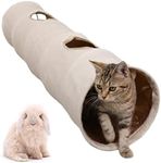 LeerKing Cat Pet Tunnel Toy Suede Collapsible Tunnels with 2 Holes and Suspended Ball for Small Pet Animal, 10 * 47 Inches