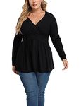 TIANZHU Womens Plus Size Black Tunic Top V Neck Casual Top Long Sleeve Pleated Flowy Blouse 3X Black