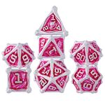 Surpass DND dice Sets Metal dice 7-Piece Set Pathfinder Role-Playing Game dice with Gift Case Polyhedral Metal dice for Dungeons & Dragons Game dice Tabletop Games RPG MTG Board Game（Pink dice）