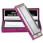 Eastar Major Blues Harmonica, 10 Holes C Key Beginner Harmonica for Students, with Hard Case and Cloth, Pink