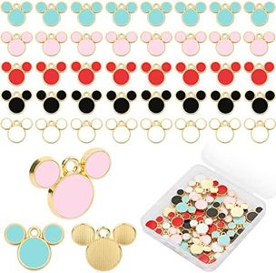 CCOZN 40 Pcs Mouse Charms, 5 Colors Mouse Head Pendant Key Ring Colorful Acrylic Mouse Beads for Women Girls DIY Crafting Cartoon Mouse Keychains with Box