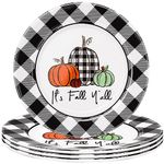 Whaline 4Pcs Fall Dinner Plates Set Rustic Watercolor Pumpkin Plaid Plastic Plates Reusable Autumn Tableware for Thanksgiving Wedding Birthday Party Supplies Dinner Decor, 10 Inch