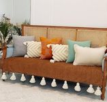 WWW.THROWPILLOW.IN Almond Brown Sofa Cover White Tassels: Couch Slipcover: Thick Fabric, Durable, Scratch & Paw Resistant, Sofa Protector: Seat Protection -Set of 3 Seat Covers- FITS: 3+1+1 Seater