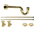 Westbrass D1538L-01 Pedestal Sink Lavatory Supply Line Kit with P-Trap and Round Handle Angle Stops, Polished Brass,